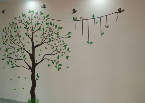 ColourDrive-Colourdrive Flying Birds House Wall Free Hand Art Design Painting  for Study Room